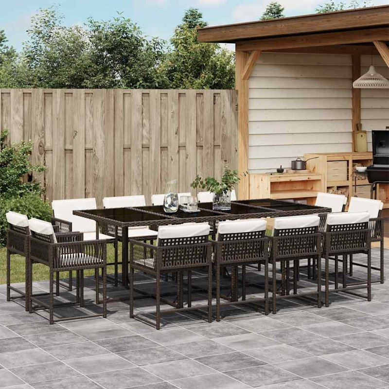 Patio Dining Set with, Cream White, Brown, 73cm H x 220cm W x 106cm D
