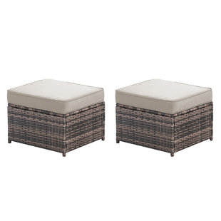 2 Piece Patio Sofa Ottomans with 4.3" Thick Cushions, Wicker Outdoor Couch Extension Set, All-Weather Rattan Seating Accessory for Backyard Furniture,Beige