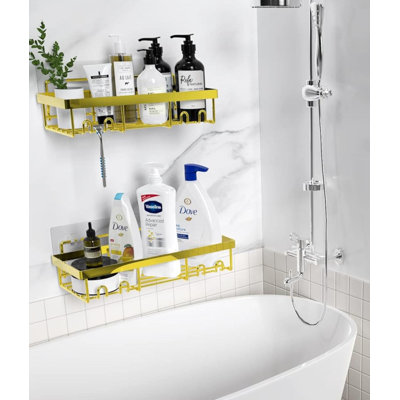 Shower Caddy Shelf Organizer Rack, Self Adhesive Black Bathroom Shelves Basket, Home Farmhouse Wall Inside Organization And Storage Decor Rv Accessories, First Camper Apartment Essentials