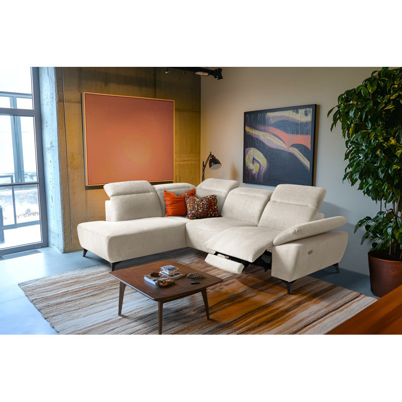 Relaxio Stylish Corner Sofa with Power Reclining & Multi Position Headrests & Adjustable Armrest, Left Hand Facing, Cream