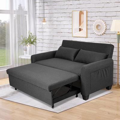 Oversized 60'' Convertible Sleeper Sofa Bed, 2-Seater Loveseat Sofa W/Pockets, Adjustable Backrest And Pillows.