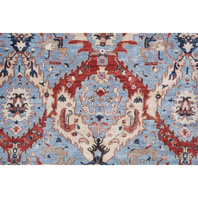 High-Quality Hand-Knotted Blue And Rust Area Rug