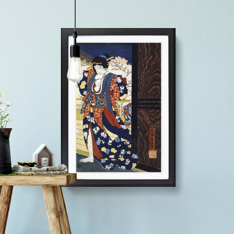 Courtesan Fixing Her Hair by Tsukioka Yoshitoshi - Picture Frame Painting Print, 36cm H x 27cm W x 2cm D, Black Framed