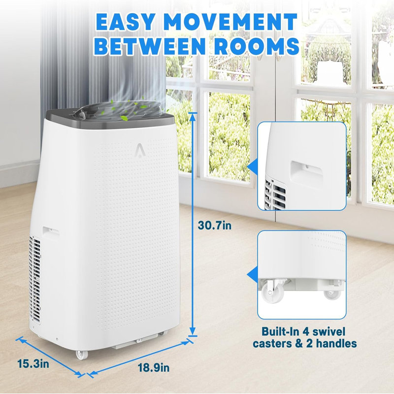 Climatiseur portatif 3 en 1 14 000 BTU, refroidissant jusqu'à 750 pieds carrés Pieds, blanc / gris, Noir / blanc