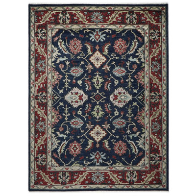 Tapis transitionnel bleu en laine noué à la main 9 x 12 pi 3 po Oushak