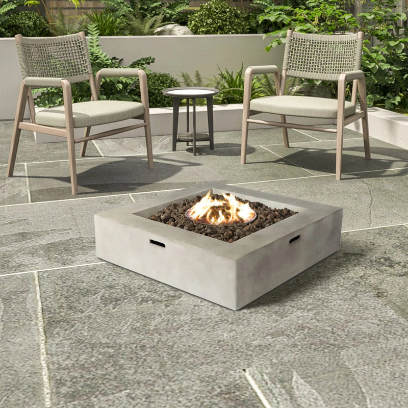 Table de foyer d'extérieur en béton, Gris naturel, H 12 po x l 42 po x P 42 po