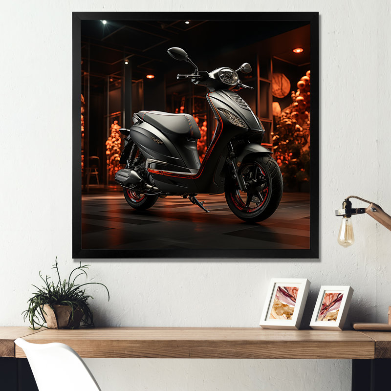 «Night Streets And Scooters IV», reproduction sur toile, Cadre simple noir, H 36 po x l 36 po x P 1,5 po