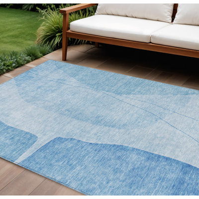 HomeRoots 10' X 14' Denim Blue And Sky Blue Abstract Washable Indoor Outdoor Area Rug