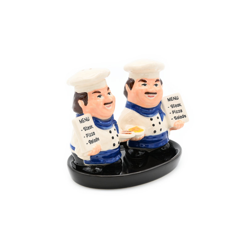 Plateau à sel et poivre en céramique bleu chef et noir