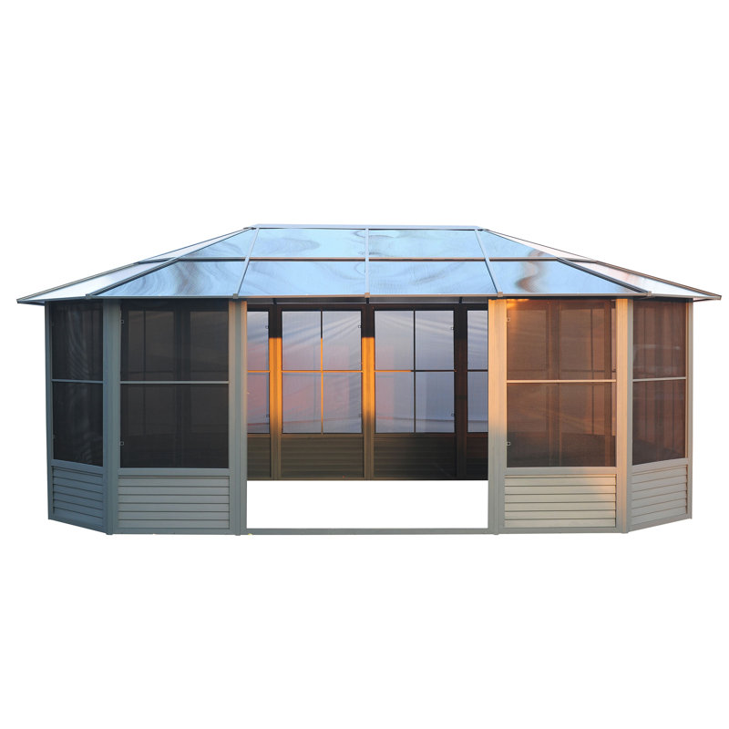 Gazebo Penguin Florence Solarium 3,66 m x 5,49 m, toit en polycarbonate couleur ardoise, 18 pi L x 12 pi P, gris