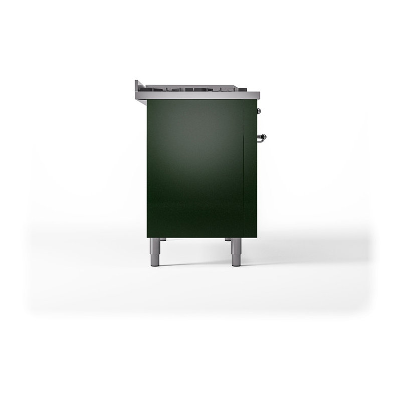 ILVE Nostalgie II Noblesse 48 in Dual Fuel Range, 5 Burner, Griddle, Frenchtop, Liquid Propane, Emerald Green/Chrome