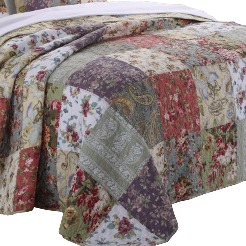 Full Size Multicolor Cotton Jacobean Print Bedspread Set