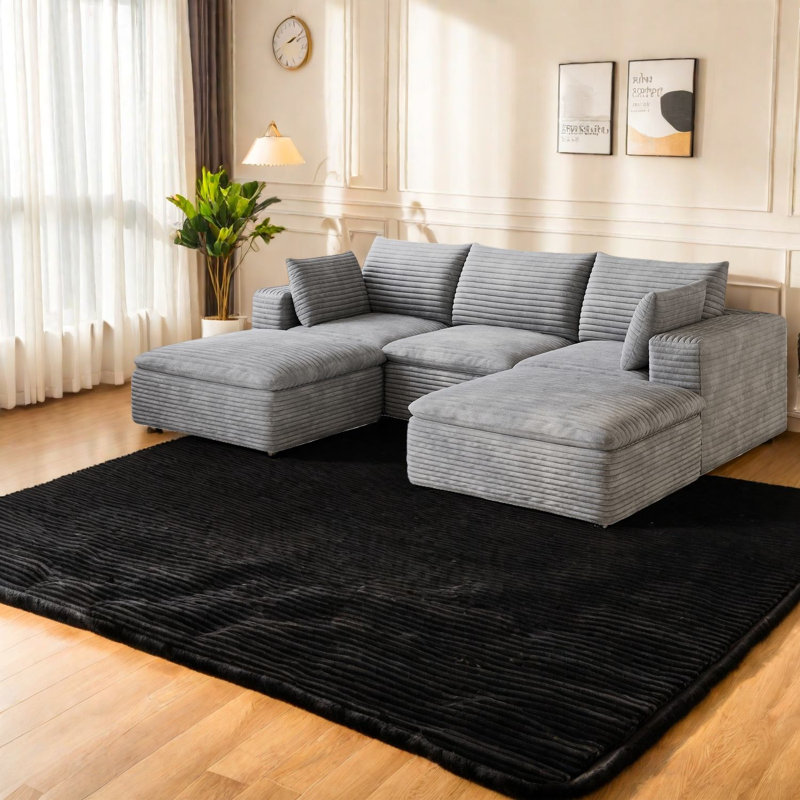 Compression Cloud Sofas, 102 Inch Corduroy Modular Modern Couch For Home