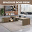 Ensemble de bureau en forme de L et bibliothèque polyvalente en noyer Elegant-2122732859