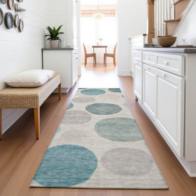 Tapis bleu sarcelle lavable à la machine intérieur / extérieur Xhevrie