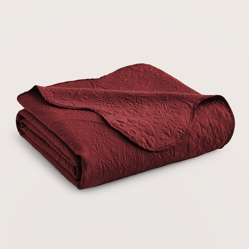 Ensemble de couvre-lit à motif floral en microfibre - Literie matelassée douce, légère et infroissable, Bourgogne