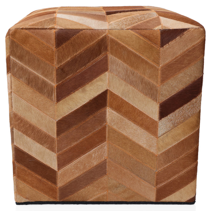 Pouf en cuir de vache brun clair fait à la main 18 x 18