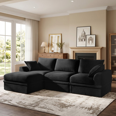 Canapé d'angle modulaire en velours côtelé 4 pièces en forme de L de 107 pouces avec rangement, canapé compressible reconfigurable
