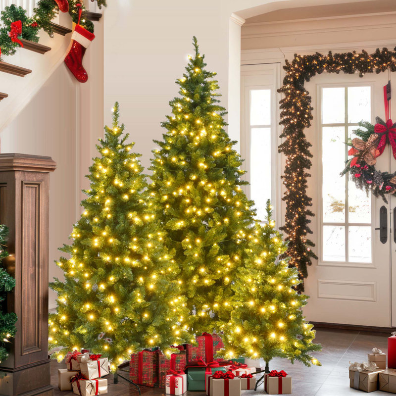 Arbre de Noël artificiel à pin articulé 8 pi, 6 pi, 4 pi avec 820 lumières DEL jaune chaud et 2539 branches