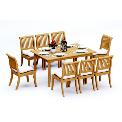 6 Seats 7 Pcs Grade-A Teak Wood Dining Set: 60" Rectangle Table And 6 Arbor Stacking Armless Chairs #11AB1300