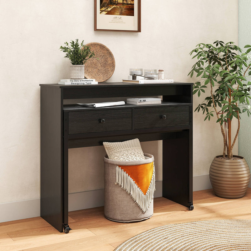 Bureau d'ordinateur extensible 39,5 "avec tablette 2 niveaux et 2 tiroirs, Noir