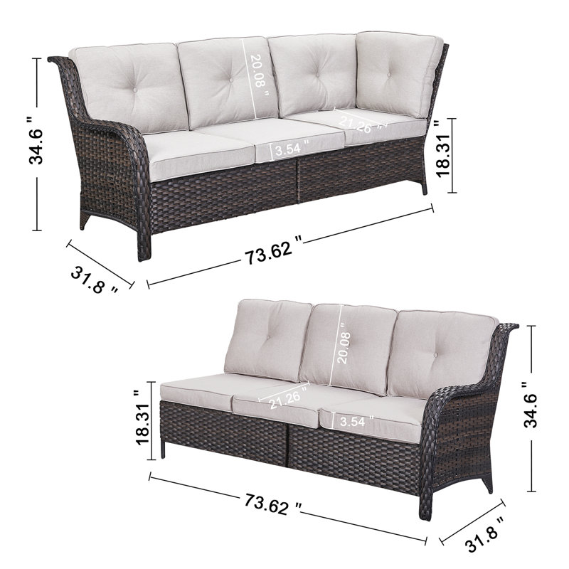 Deb 105.42" Polyethylene (PE) Wicker Outdoor Patio Sectional Set With Cushions, Beige, Brown