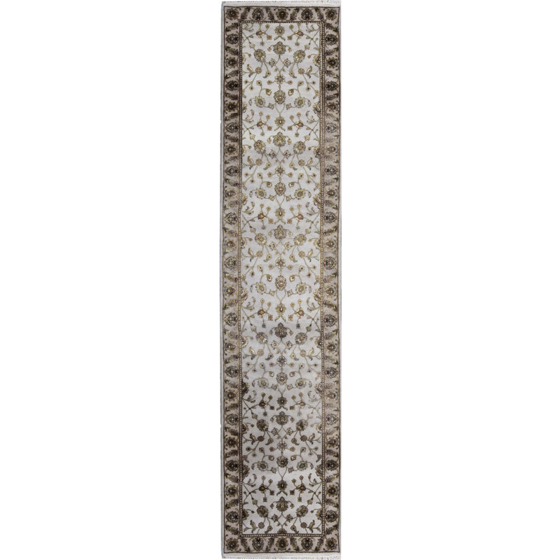 Hand-Knotted High-Quality Ivory and Cream Runner