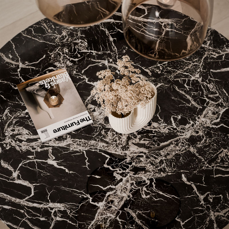 Chatalina Round Glass Top Dining Table, Black Marble
