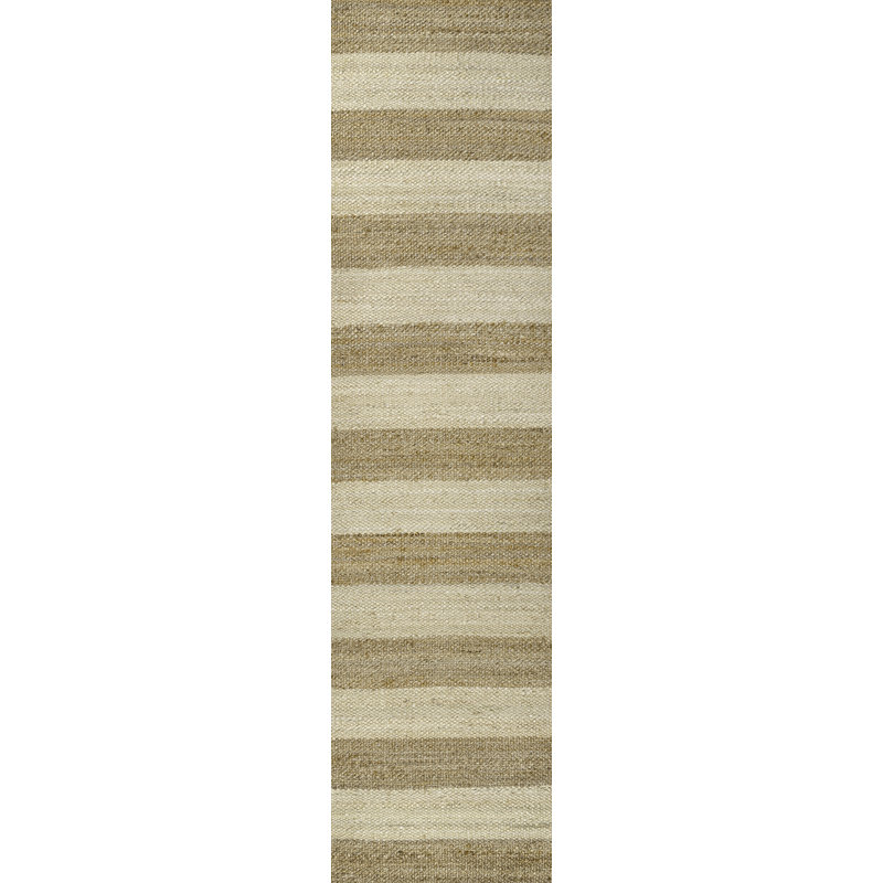 Zemple Rustic Farmhouse Woven Jute Stripe Natural/Bleach Rug, Runner 2' x 8'
