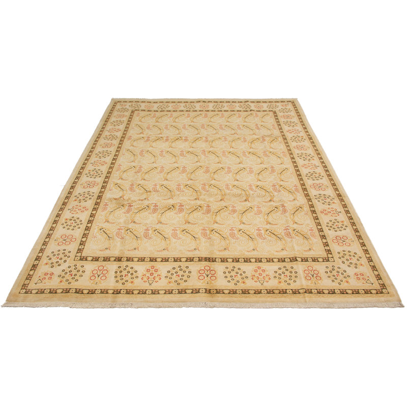 Tapis de surface en laine 9 pi 2 po x 12 pi 5 po à la main one-of-kind-noué la 2010 ushak crème Vorodan