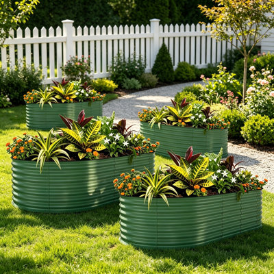 Jardinière en métal galvanisé 8 x 4 x 2 pi, paquet de 4, jardinière d'extérieur à fond ouvert avec support renforcé, bordure de sécurité, pot à fleurs surélevé pour fleurs, herbes, patio