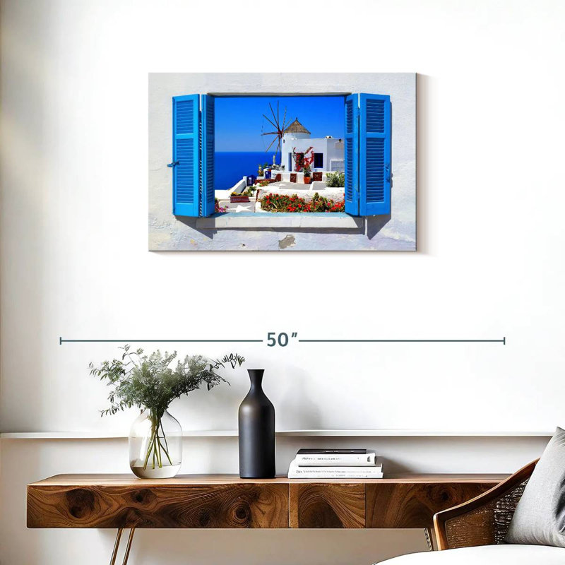 Ravi Oia Windmill Window View, 20" H x 30" W