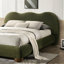 Lit olive contemporain, très grand lit oriental, revêtement en velours bouclé, bois d'hévéa massif et bois d'ingénierie, structure à profil bas, bois d'hévéa, lit pour chambre à coucher