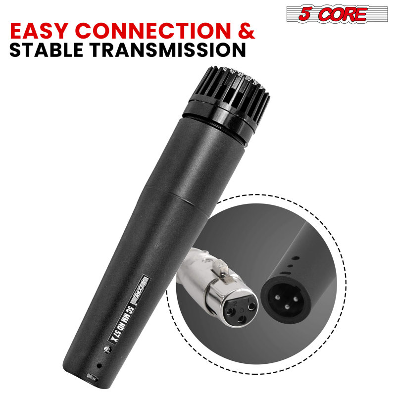 5 Core Microphone Professional Unidirectional Dynamic Neodymium Mic with On/Off Switch, Cable Clip