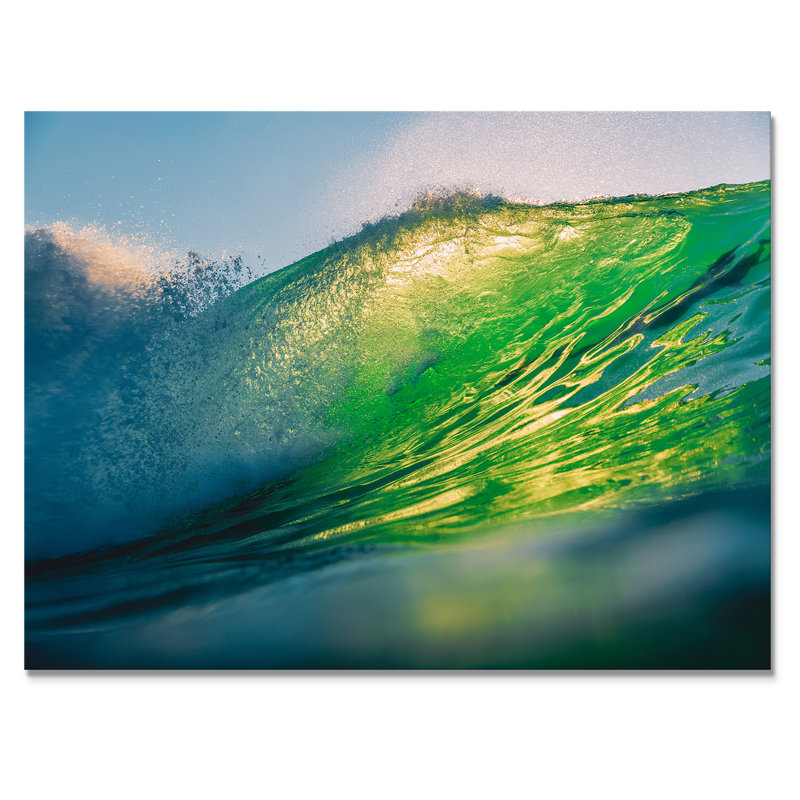 «Green Barrel Wave at Sunset in Hawaii» - photographie sur toile, H 30 po x l 40 po x P 1,5 po, Toile tendue