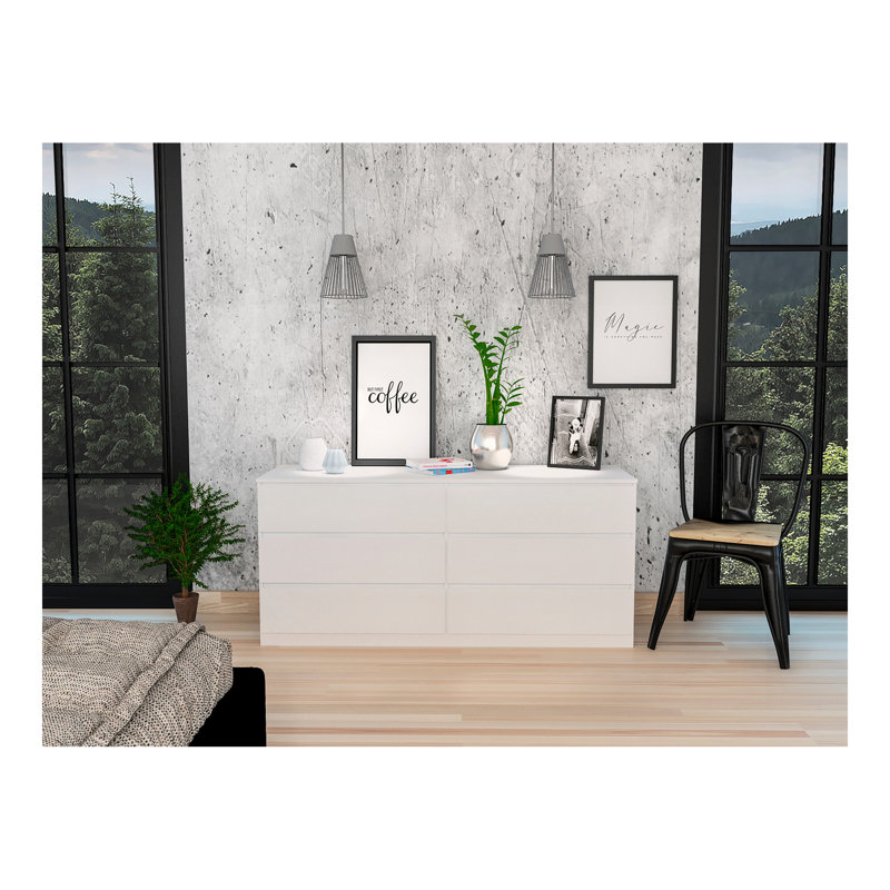 Commode rectangulaire blanche à 6 tiroirs