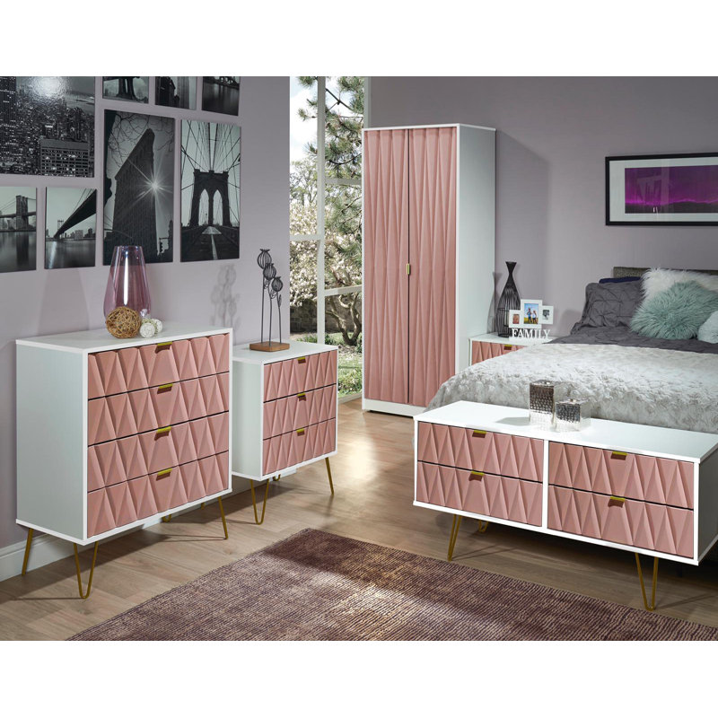 Fully Assembled Payson 3 Drawer Chest, White\Pink