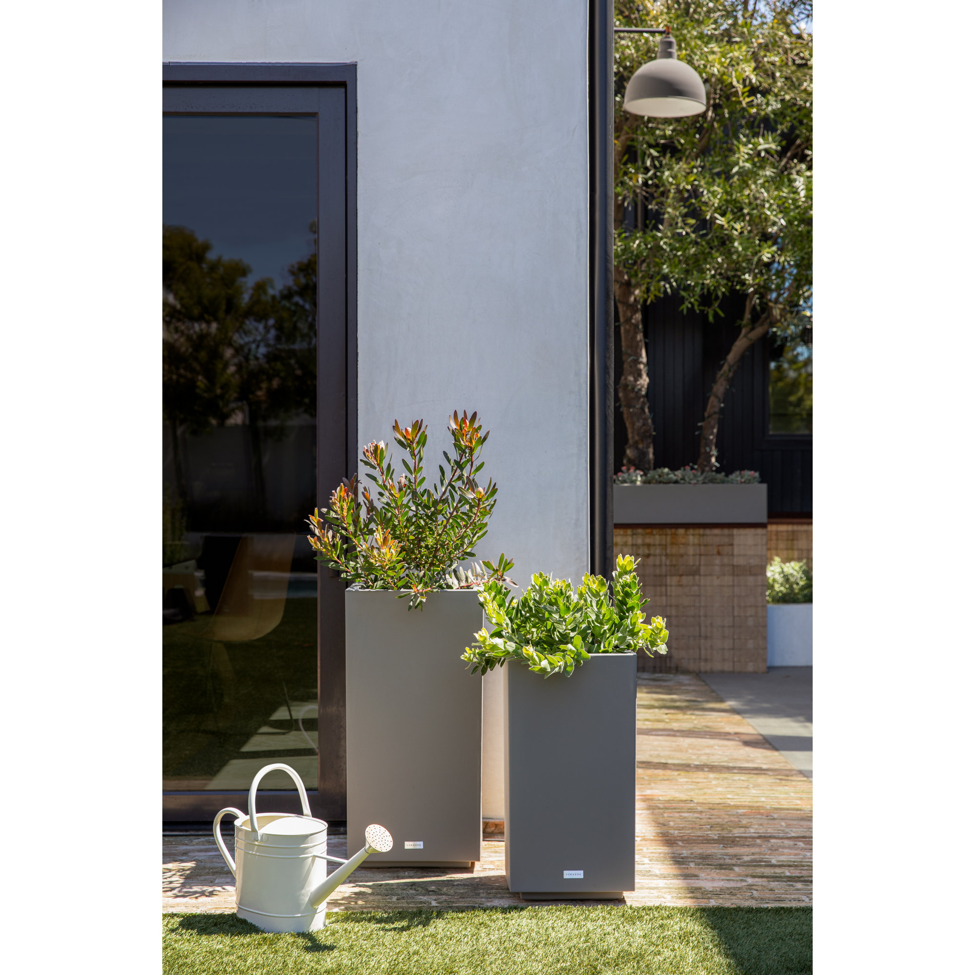 Block Series Pedestal Planter, Gray, 26” H x 13.5” W x 13.5” D