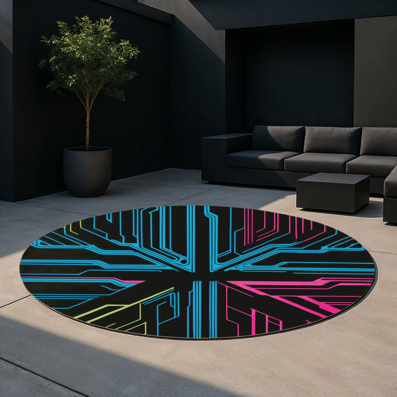 Pixelated Prism Indoor And Outdoor Area Rug, Round 5'