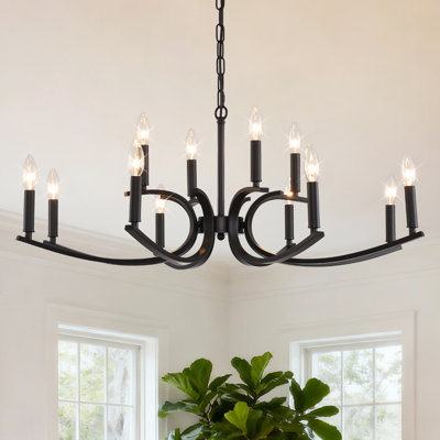 35 Inch 12-Light Black Metal Chandeliers