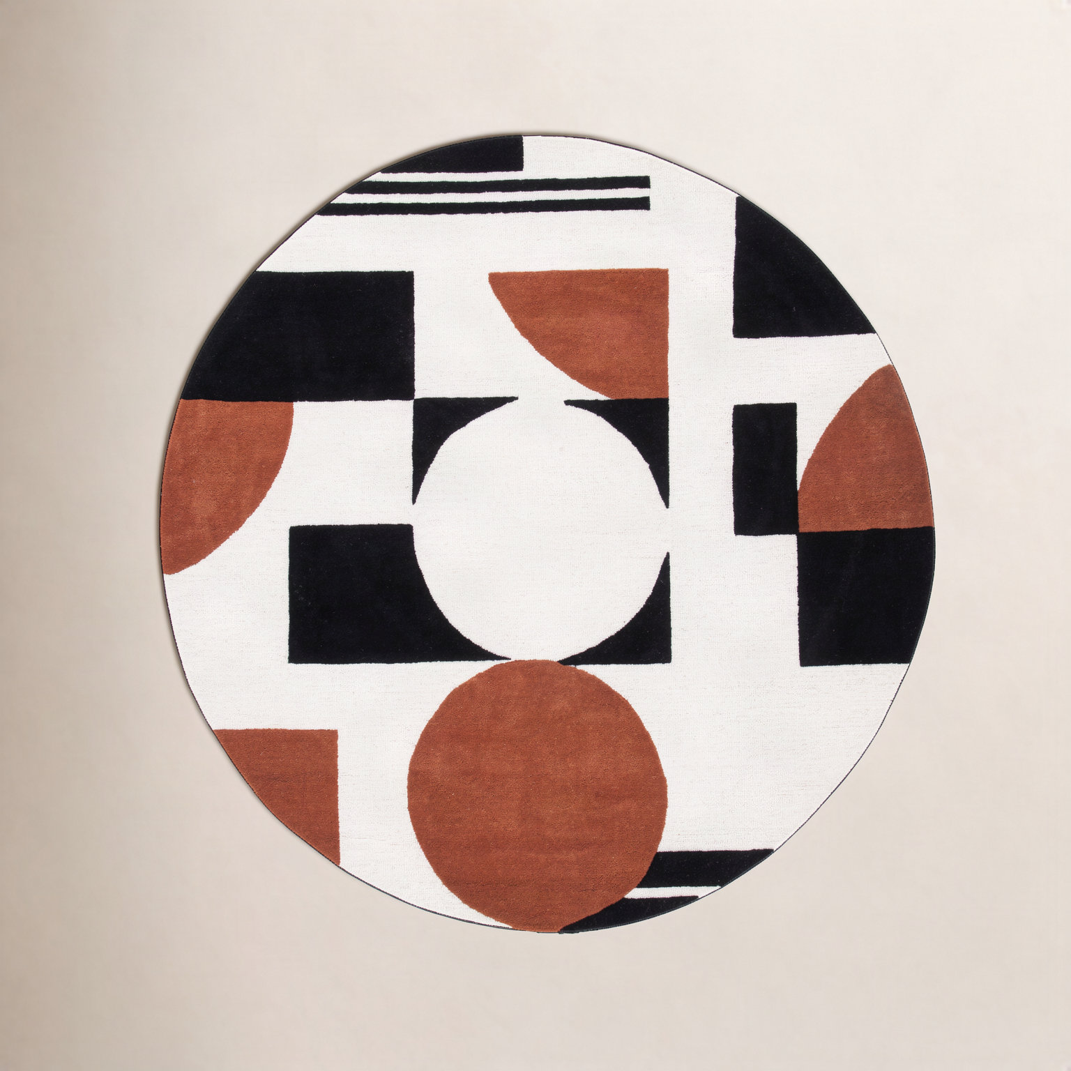 Antoni Ivory Black Brown Hand-Tufted Wool Rug, Round 4'