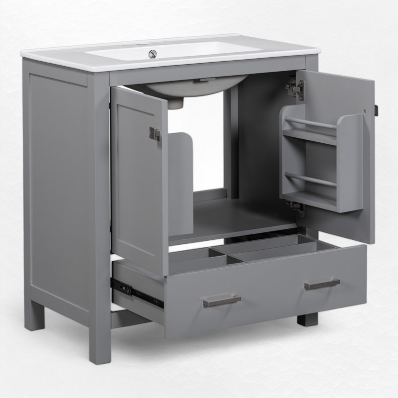 30.02'' Single Bathroom Vanity with Ceramic Top, Gray
