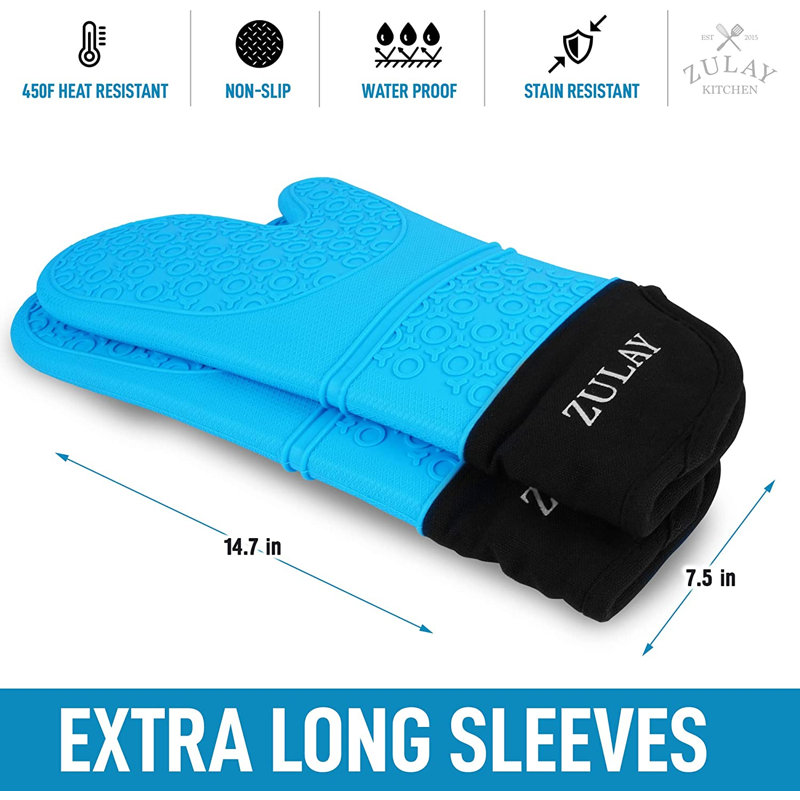 Zulay Kitchen 2 Piece Silicone Oven Mitts, Light Blue