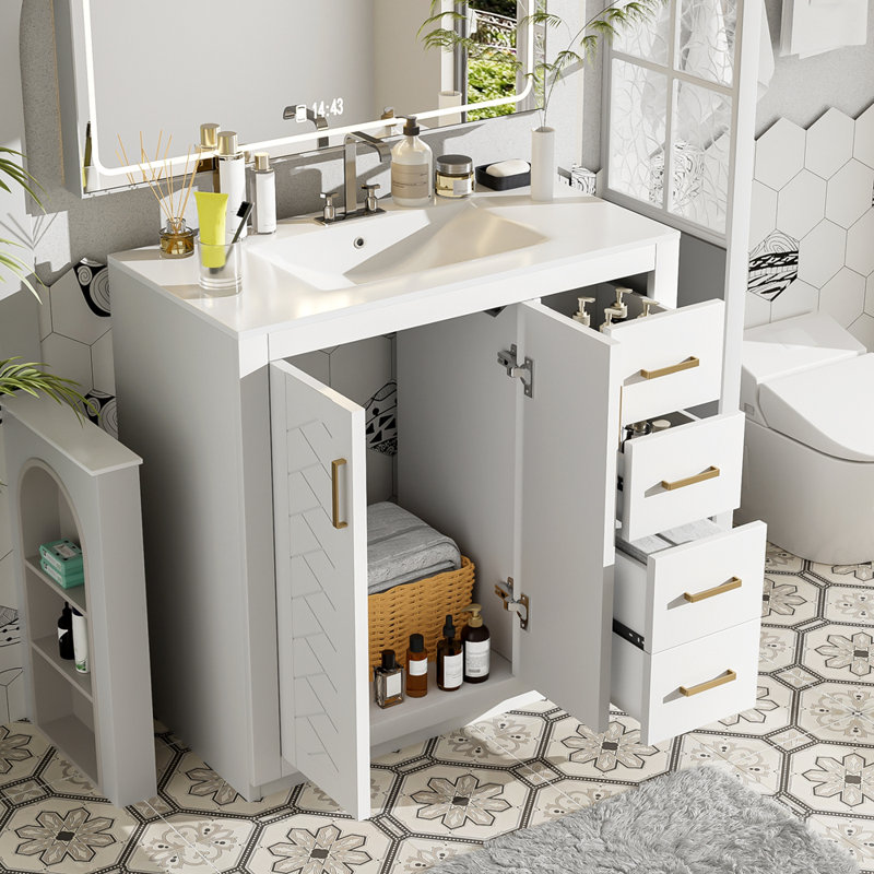 Meuble-lavabo 36 po avec lavabo en céramique, Blanc