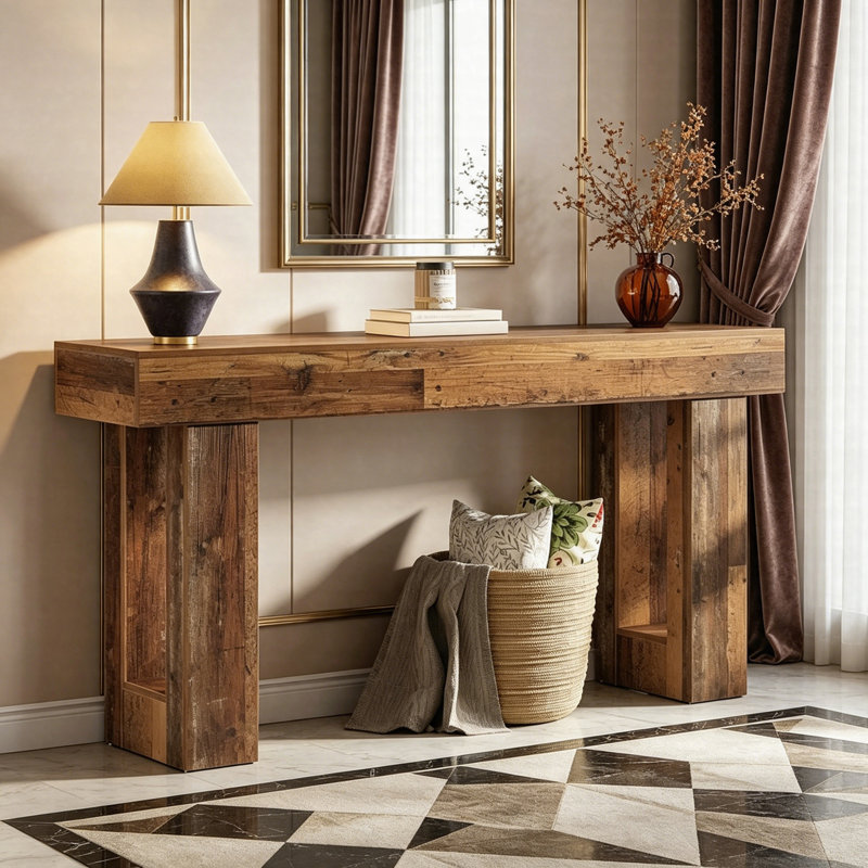 Table de canapé en bois de 63 pouces, console de style campagnard moderne pour le salon, table d'appoint pour hall d'entrée