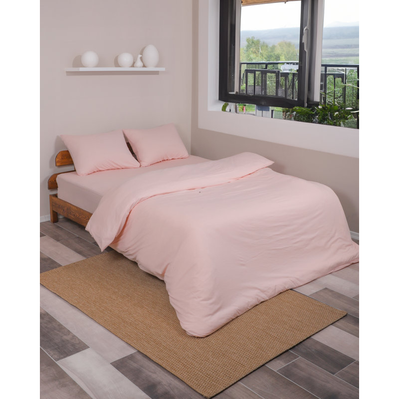 Ensemble de housse de couette 100% coton jersey, Housse de couette simple / simple TG + 1 taie déc, Rose