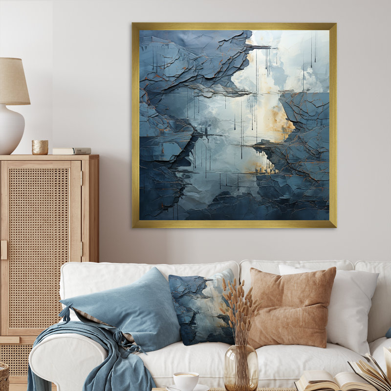 " Blue And White River Embrace ", Gold Single Picture Framed, 24" H x 24" W x 1" D