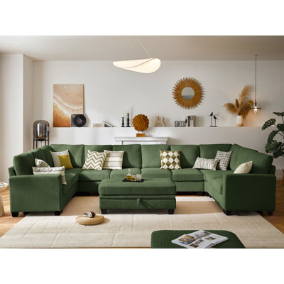 Latitude Run® Modular Sectional Couch| Corduroy U-Shape Sofa Bed Convertible Chaise With Storage Ottoman For Living Room Modern Furniture, 12 Seater Sleeper