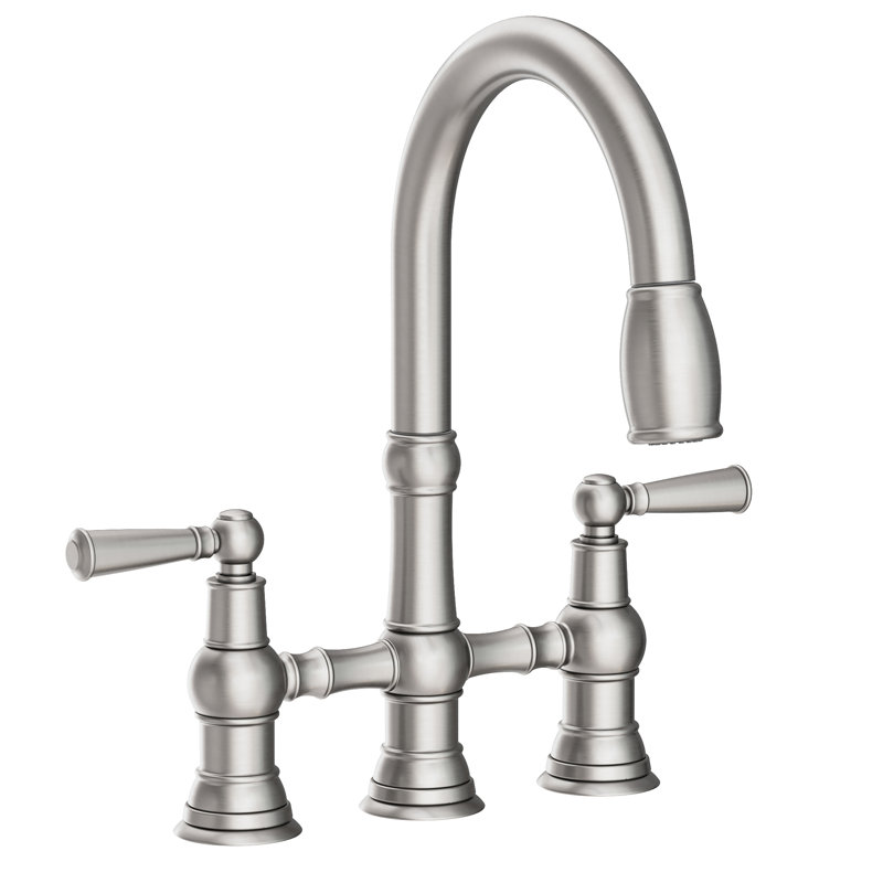 Jacobean Pull Down Kitchen Bridge Faucet, Lever Handle, Stainless Steel