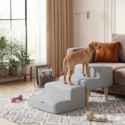 Two-in-One Foldable Solid Wood Ottoman and Pet Ramp/Stairs for Small to Medium Senior Dogs and Senior Cats to Access Beds, Includes Washable Cover, Supports Up to 135 lbs